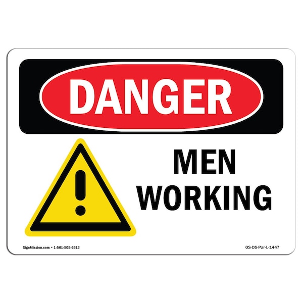 Safety Sign, OSHA Danger, 18" Height, Aluminum, Men Working, Landscape